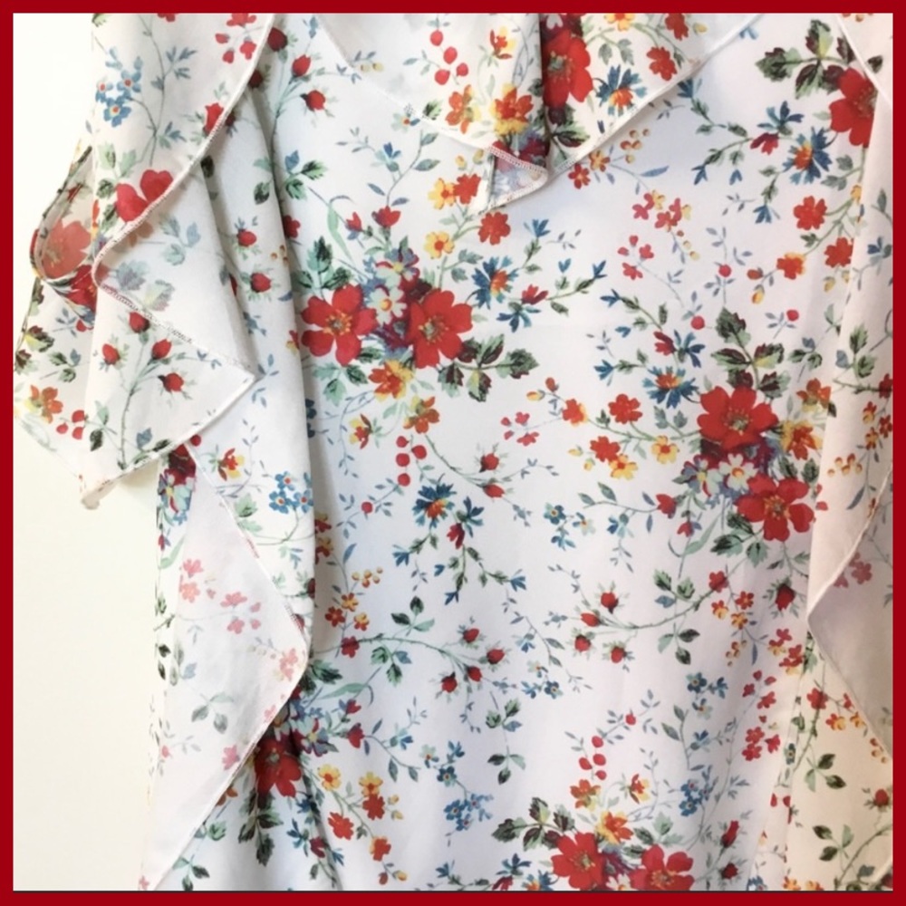 NWT PARKER FLORAL COLD-SHOULDER MINI RUFFLE DRESS - Picture 9 of 13